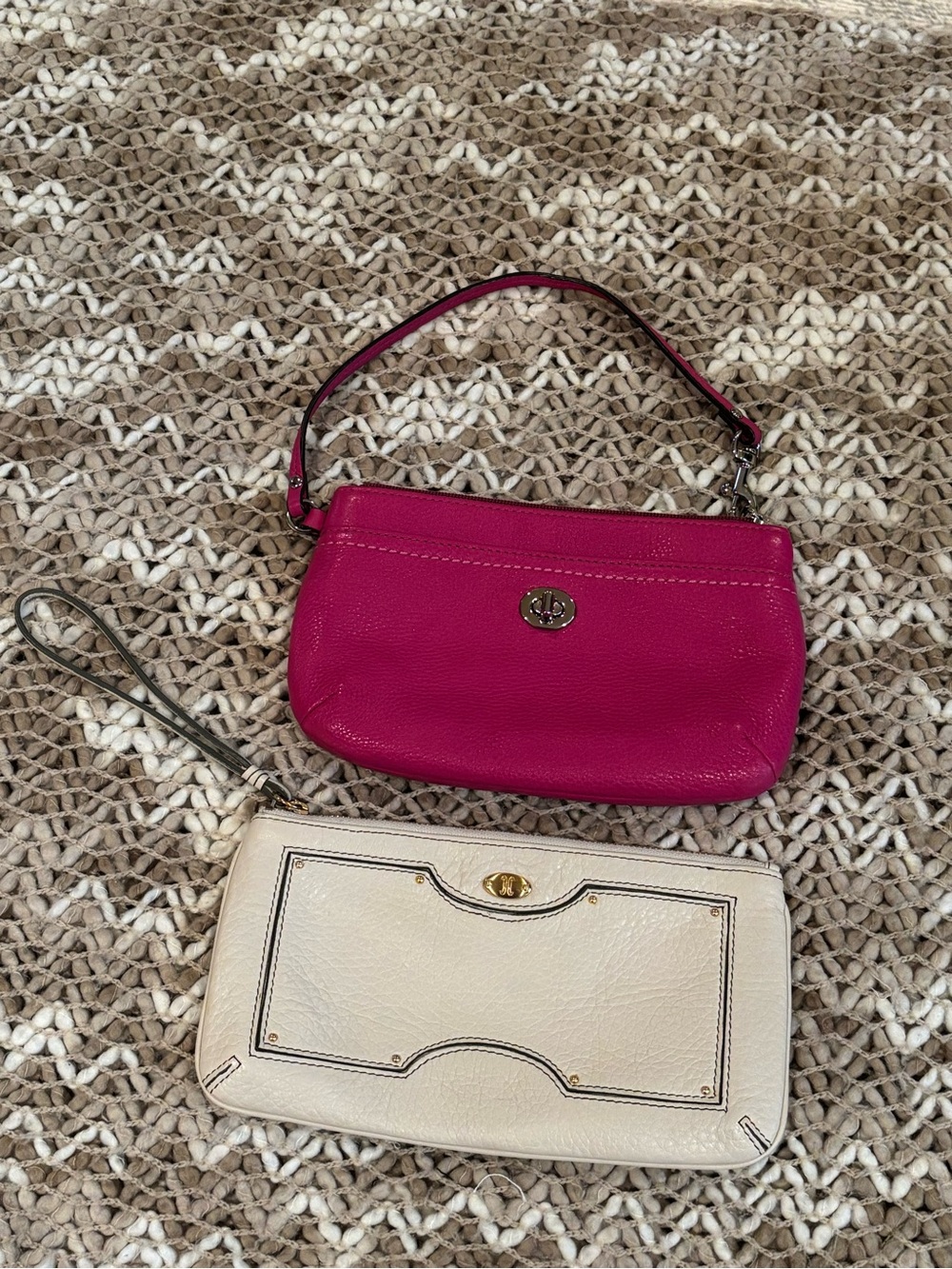 Coach Fuchsia Coach  and Cole Han Cream Leather Wristlet Bundle